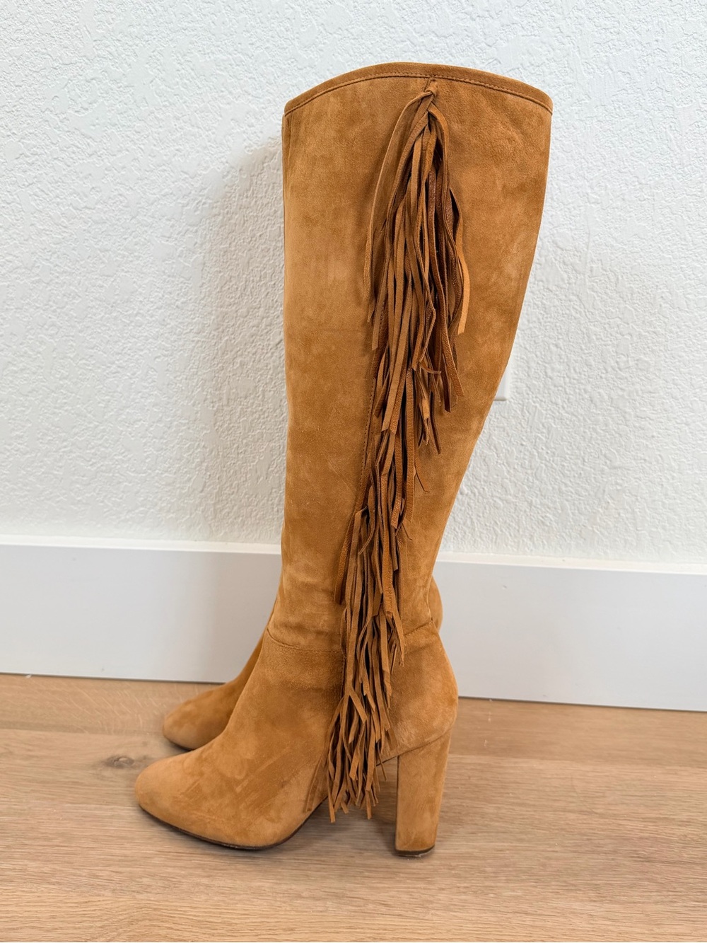 Lauren Ralph Lauren Vanida Suede Fringe Knee High Boots in Cognac size 9